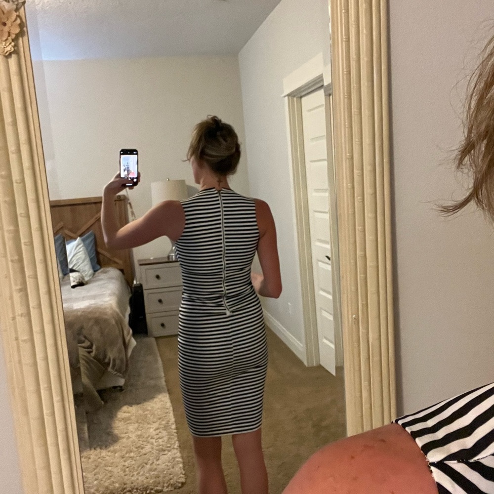 Xenia black and white striped midi dress